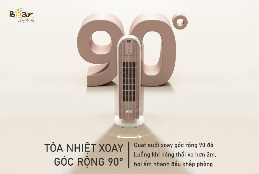 Quạt Sưởi Điện Gốm Gia Đình Bear DNQ-C20H5 Không Khô Da Tự Động Ngắt Điện Khi Đổ Công Suất 2000 W - Hàng Nhập Khẩu