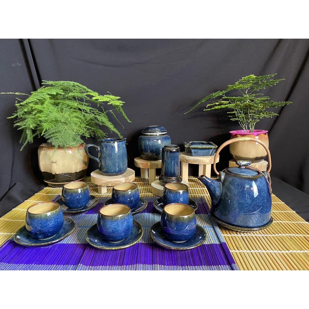 Bộ ấm chén trà siêu chun men hỏa biến - Gốm Bát Tràng - Làng Gốm