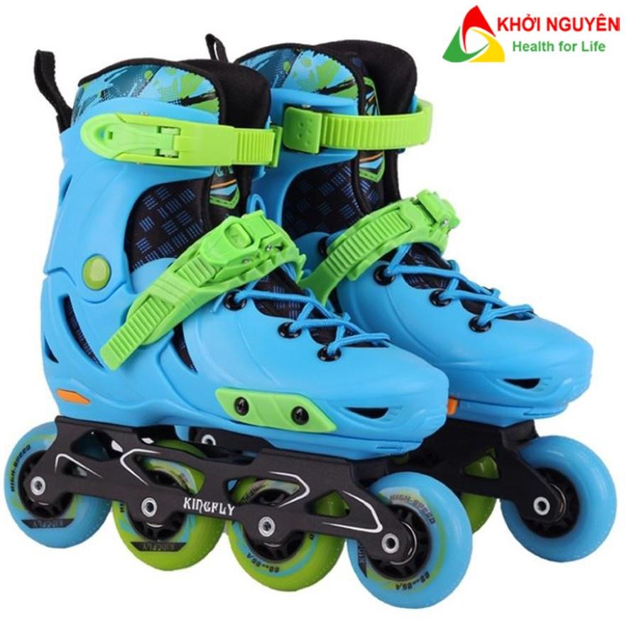 Giày patin trẻ em cao cấp Kingfly W198 có đèn led bánh cao su, tặng kèm bảo hộ chân tay, quà tặng năm mới và sinh nhật