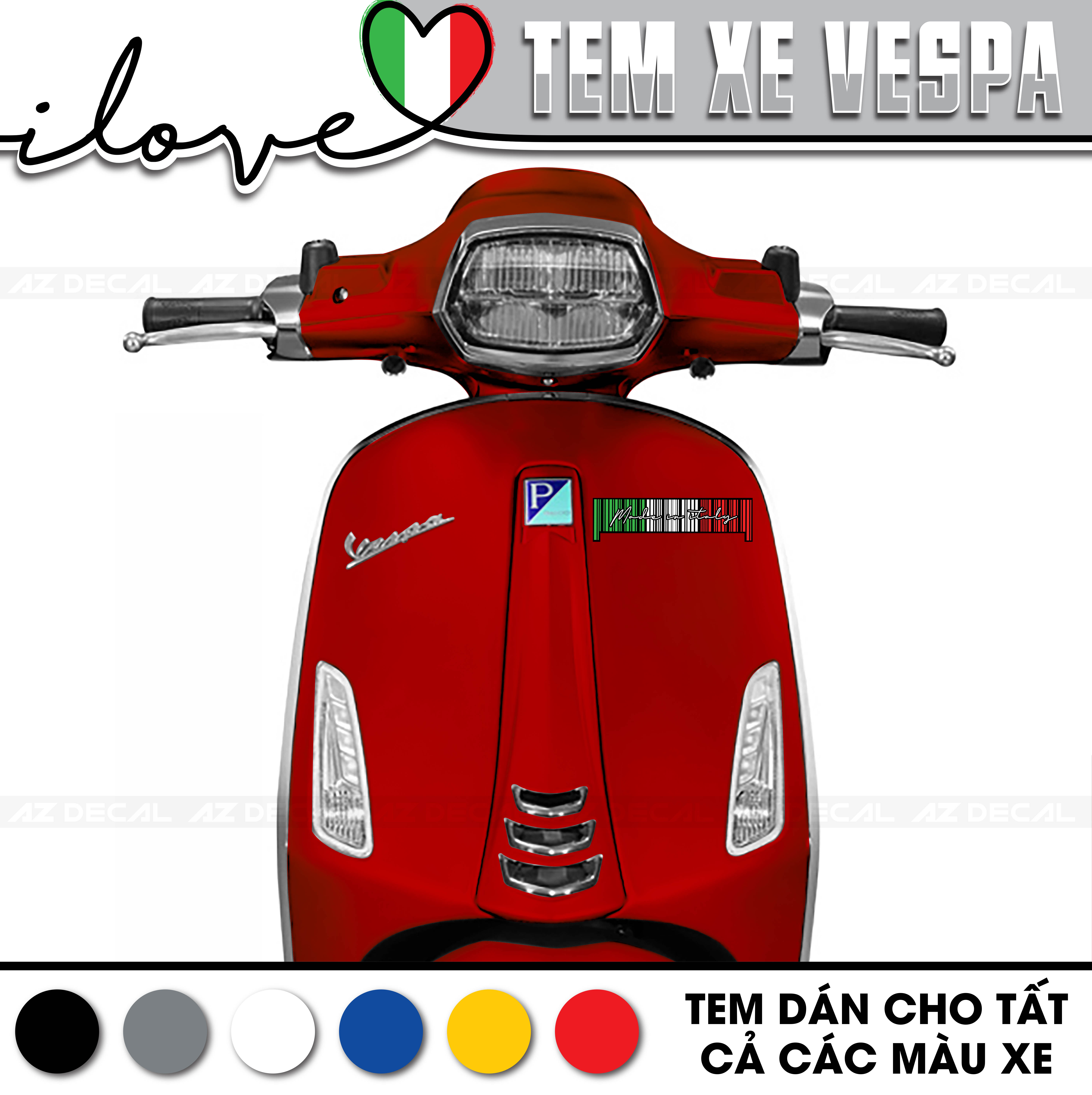 Tem Rời Dán Xe Vespa Sprint/Primavera/GTS/LX Mẫu Italy Barcode | VP08 | Decal Chống Nước, Dễ Dán