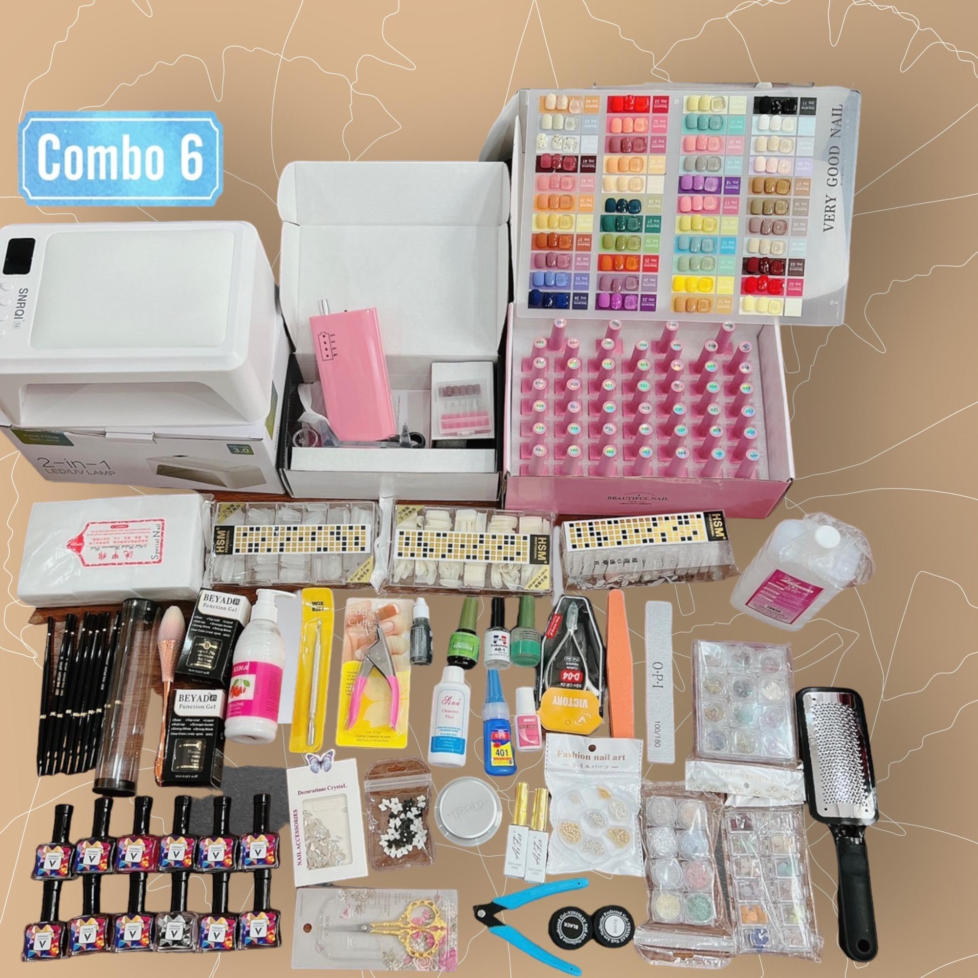 Combo Phụ Kiện Nail Cao Cấp Số 6 - Bộ Phụ Kiện Làm Nail Đầy Đủ Máy Hơ T8, Máy Mài Us801, Sơn Very Good Nail Phương Miu