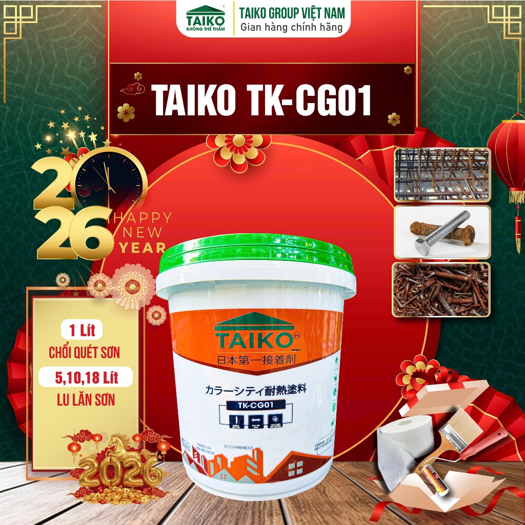 [5Kg] Keo Sơn Chống Han Gỉ, Gỉ Sét, Chống Cháy TAIKO CG01 - Phù Hợp bề mặt Tấm Lợp, Lan Can, Cổng, Gầm Xe Thép