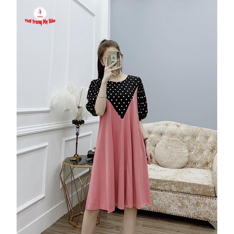 Váy bầu chấm bi nhấn chữ A new 5 màu