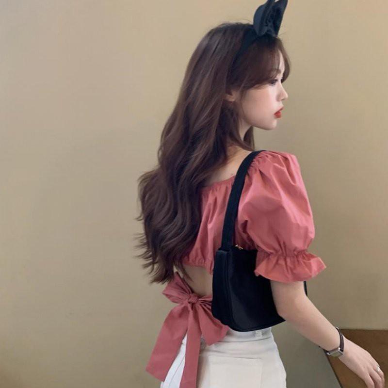 ÁO TIỂU THƯ NỮ TAY PHỒNG CỔ U ÁO CROPTOP HÀNG QUẢNG CHÂU PHONG CÁCH HÀN QUỐC