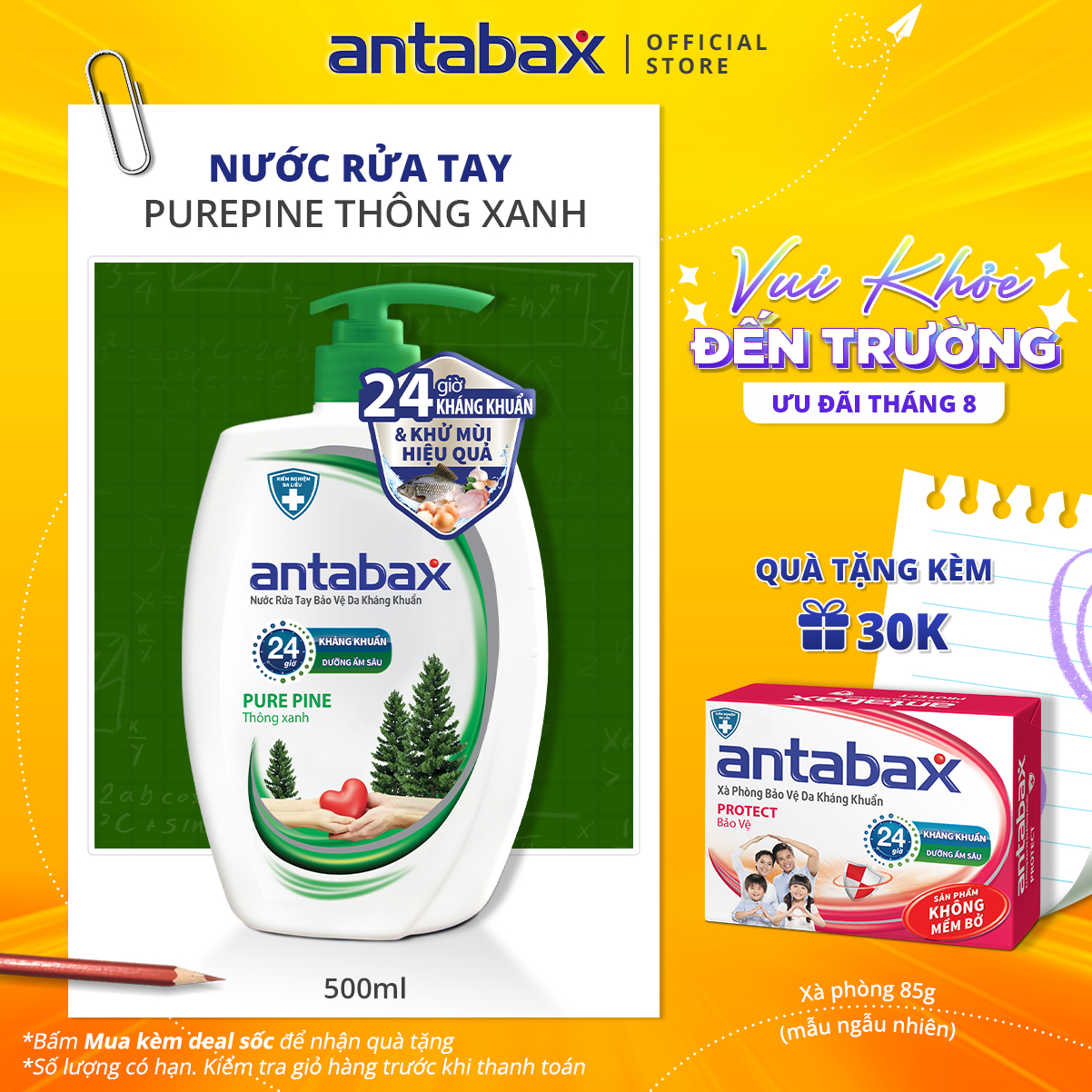 Nước Rửa Tay Bảo Vệ Da Kháng Khuẩn Antabax Pure Pine Thông Xanh 500ml