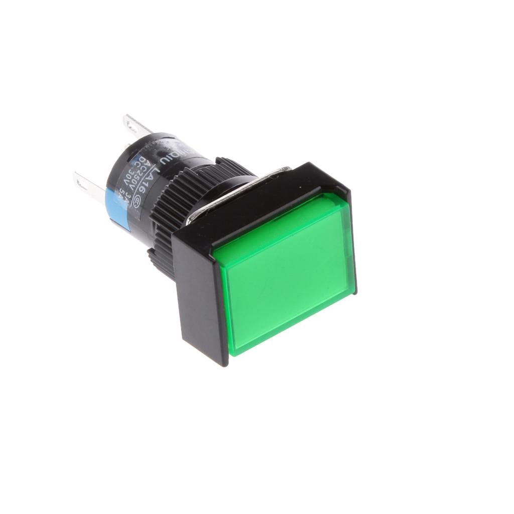 2 pieces DC 12V Push Button Momentary Self Reset Square Switch with LED Light 5 Pin 16mm Green