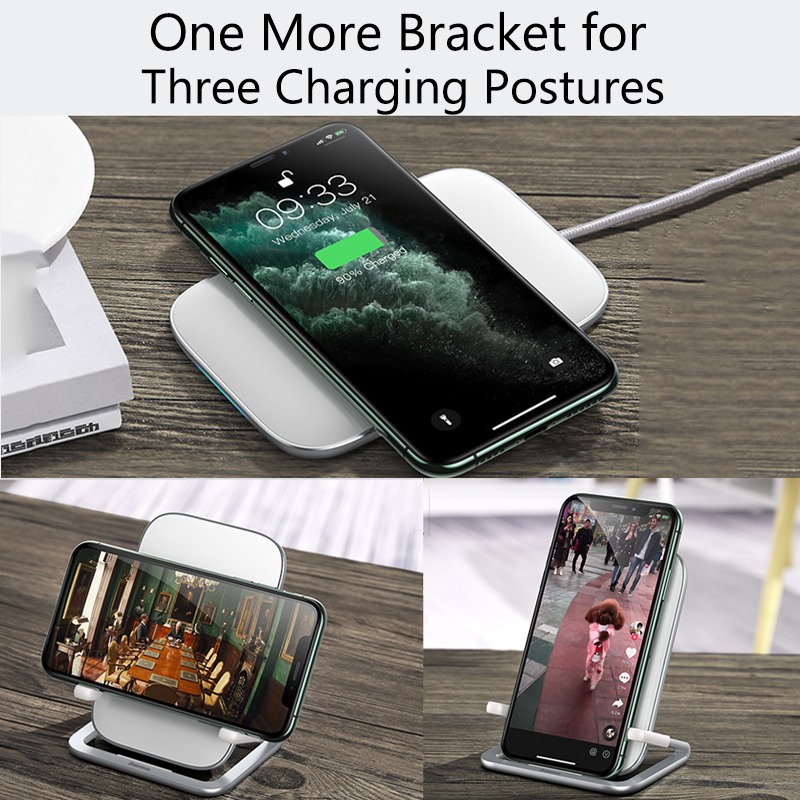 Đế sạc nhanh không dây Baseus Rib 15W cho iPhone/Samsung/ Xiaomi/ Oppo (Horizontal and Vertical Holder Wireless Quick Charger) - Hàng chính hãng