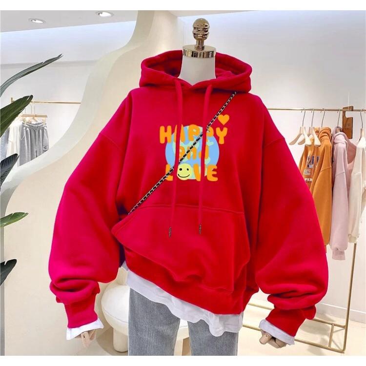 Áo hoodie nam nữ happy and love chất nỉ bông siêu dày , phom rộng size từ 37 đến 65kg