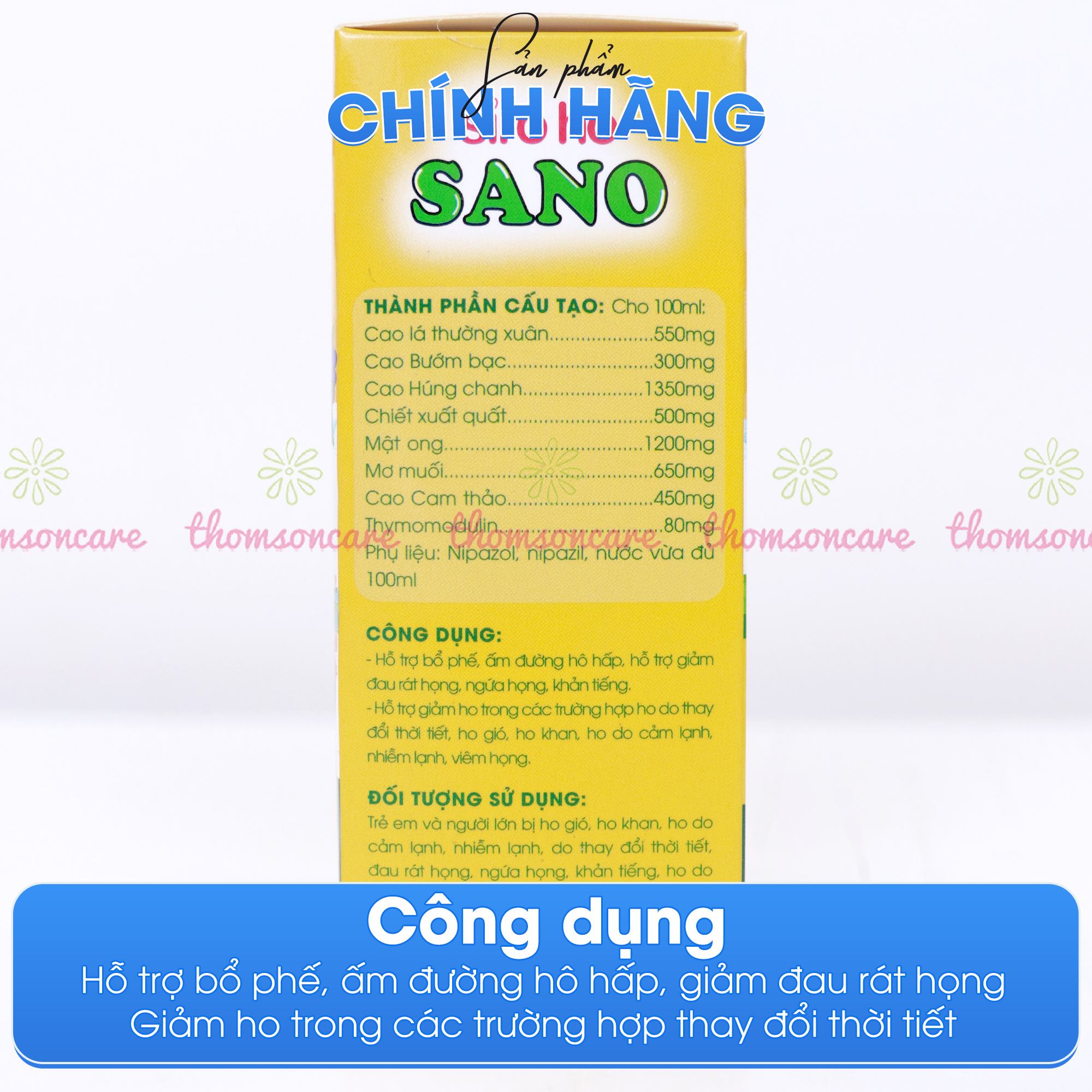 Siro ho cho bé, siro ho Sano Sanofia - giúp bổ phế, giảm ho, tiêu đờm từ thảo dược - Chai 100ml Thomsoncare