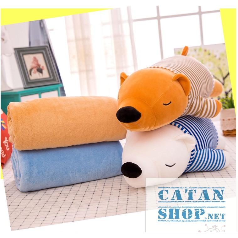Gối mền gấu ngủ, vải thun 4 chiều cực mịn, chăn gối văn phòng, gấu bông kèm mền , gấu bông Catanshop