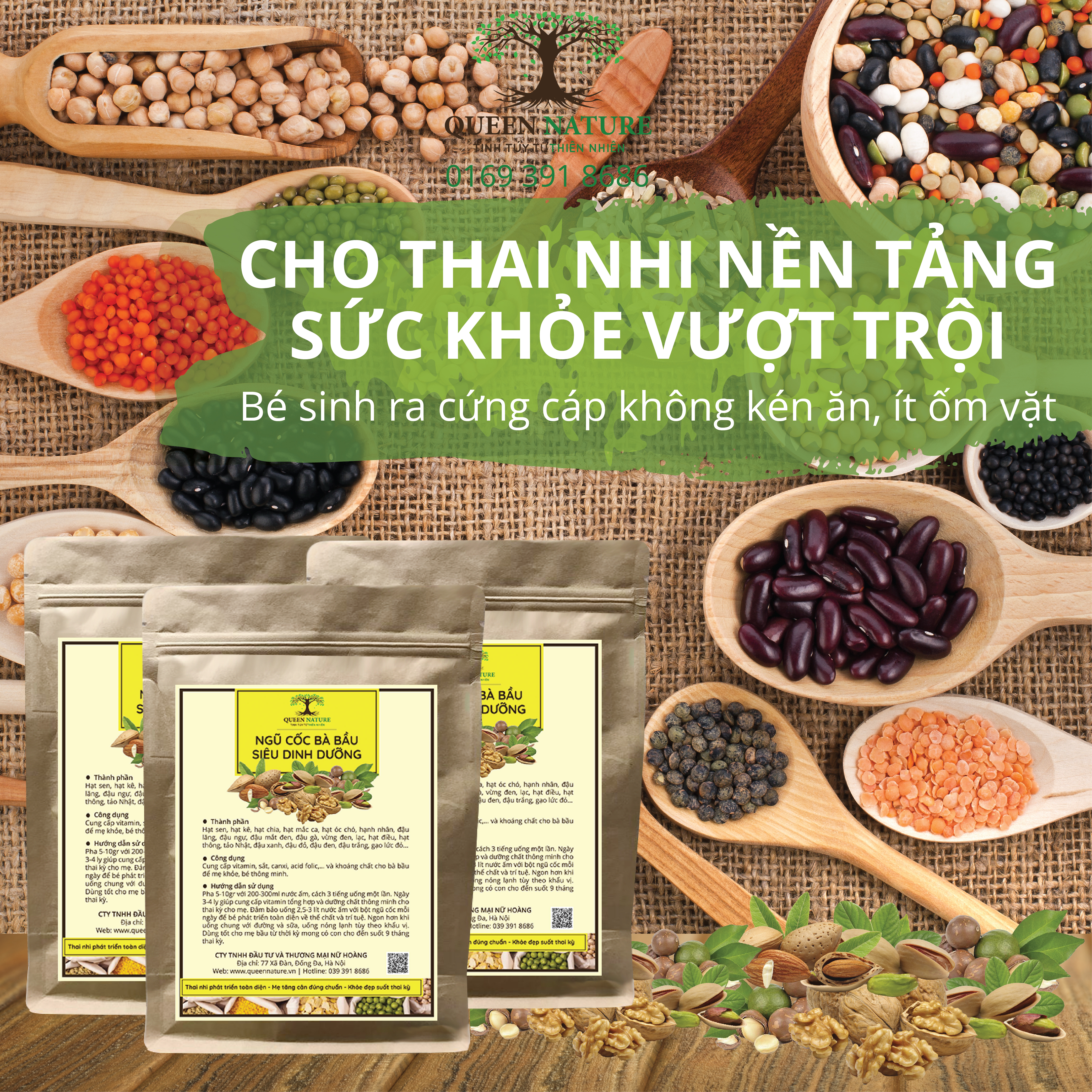  Ngũ cốc siêu dinh dưỡng bà bầu QUEEN NATURE 800gr