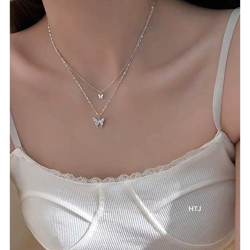 Dây chuyền nữ 2 trong 1 bạc Ý si kim MS19d