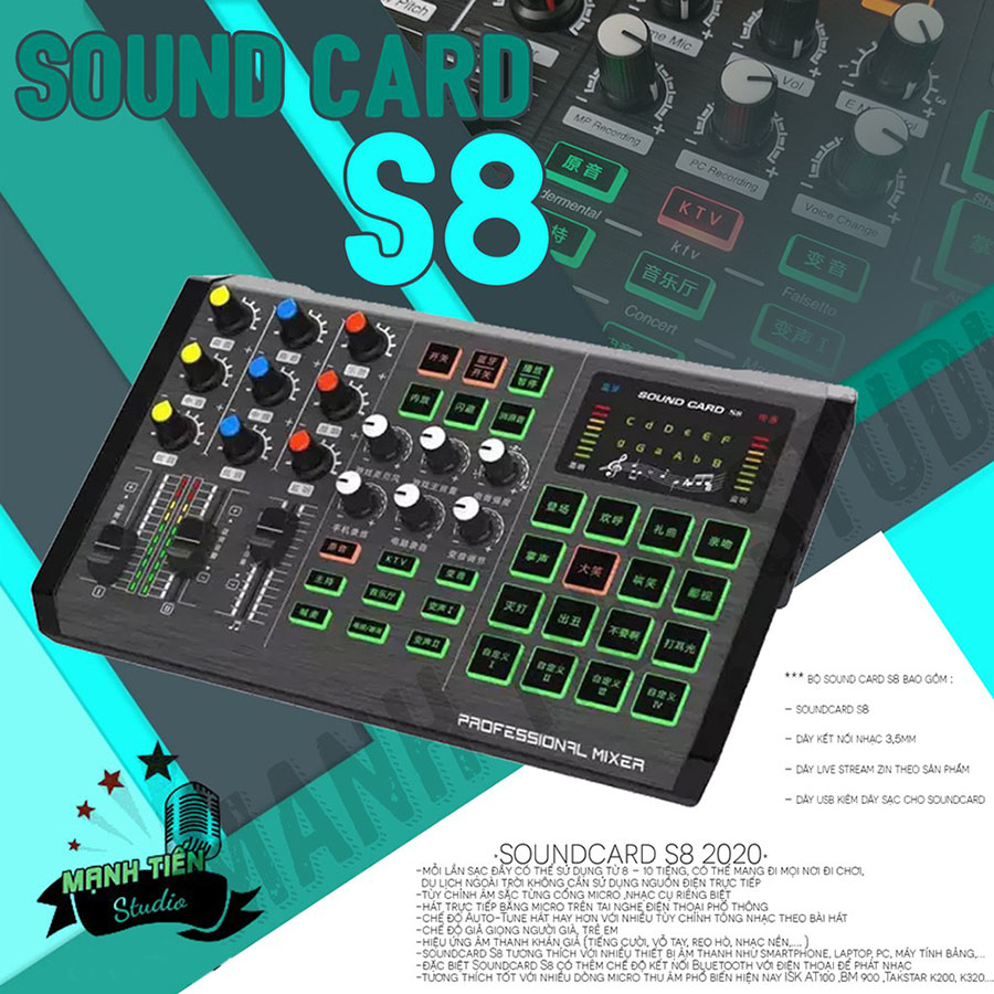 Soundcard S8 K20 - Soundcard thu âm, livestream, karaoke online cực hay - Có bluetooth - Có auto tune, có thể kết hợp cubase - Hàng chính hãng