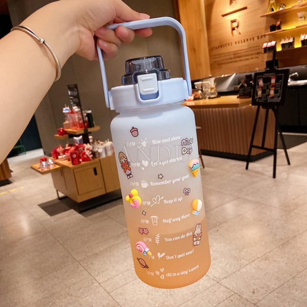 Bình Nước Thể Thao Dung Tích 2L Kèm Ống Hút , Bình Nước Kute Có Chia Giờ Uống
