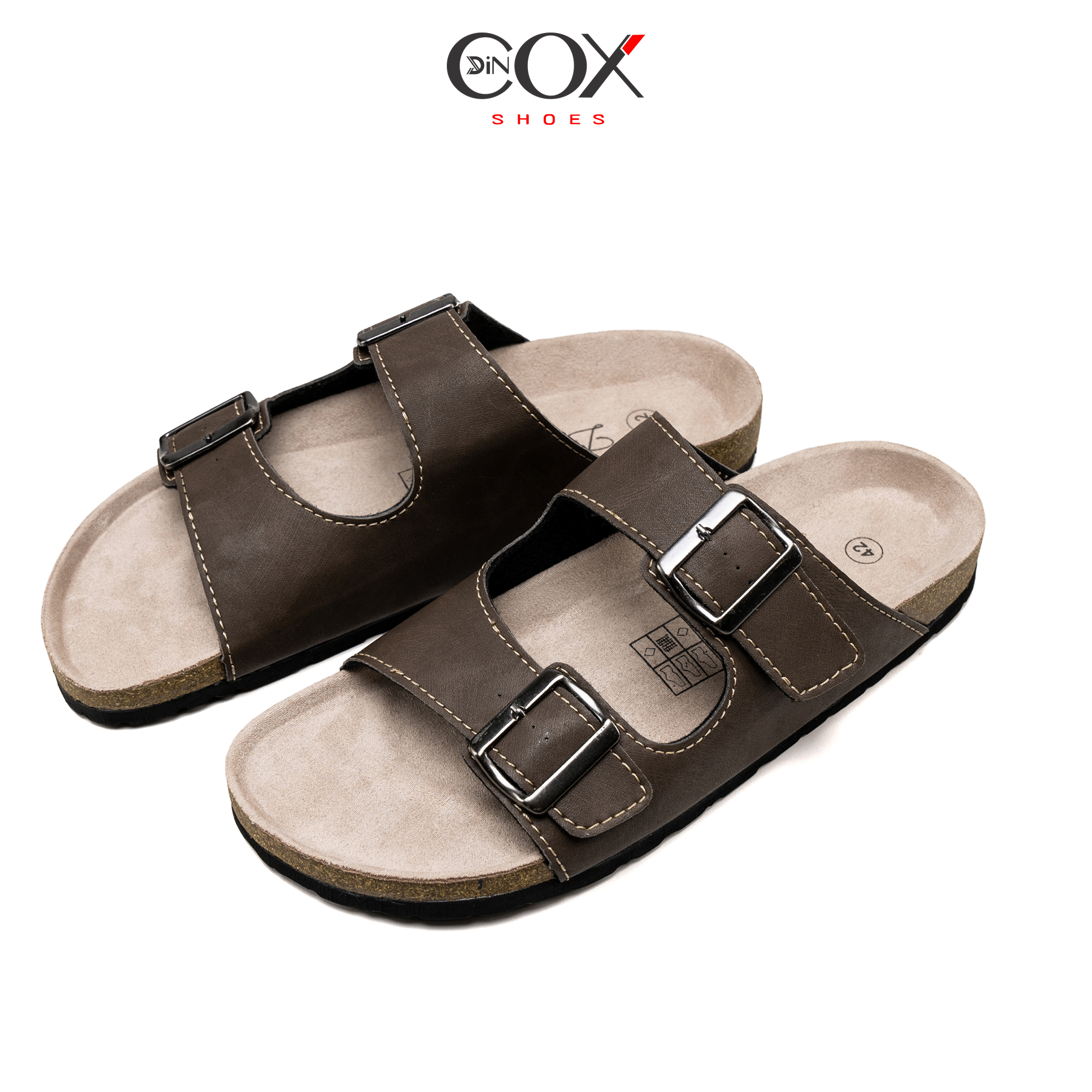 Dép Đế Trấu Nam 2 Khóa Dark Brown DC01 Dincox
