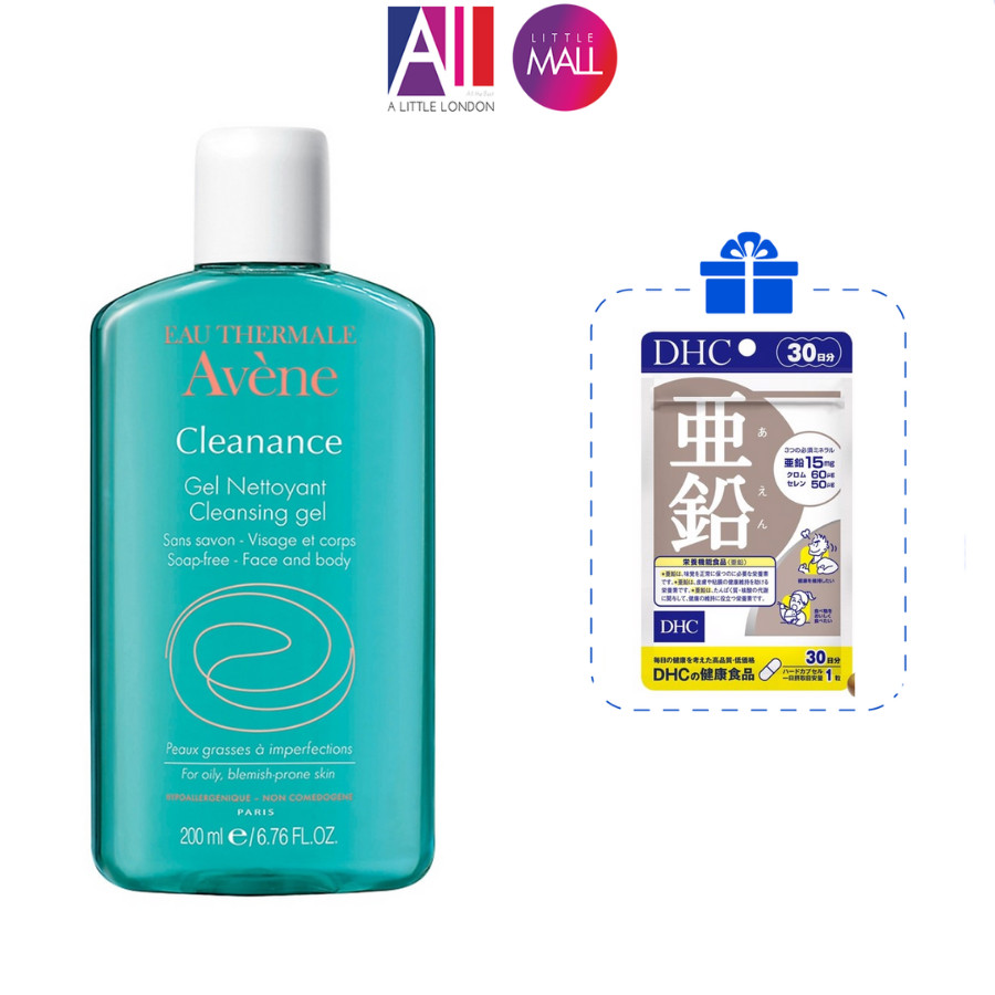Gel rửa mặt cho da nhờn mụn Avene cleanance cleansing gel 200ml TẶNG viên kẽm DHC