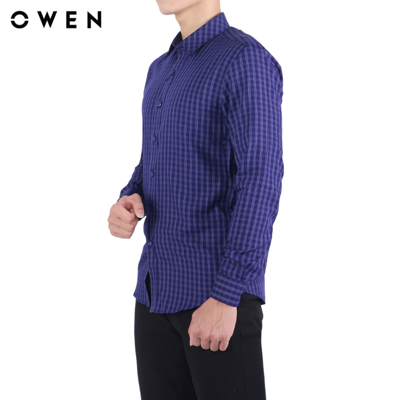 OWEN - Áo sơ mi nam Dài tay form Regular Fit chất liệu Bamboo Kẻ caro nhuyễn - AR22747D