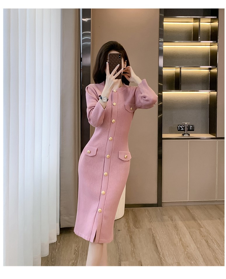 Đầm Len Dài Màu Trơn Cài Cúc Trẻ Trung AL109 - Hàng Quảng Châu Cao Cấp