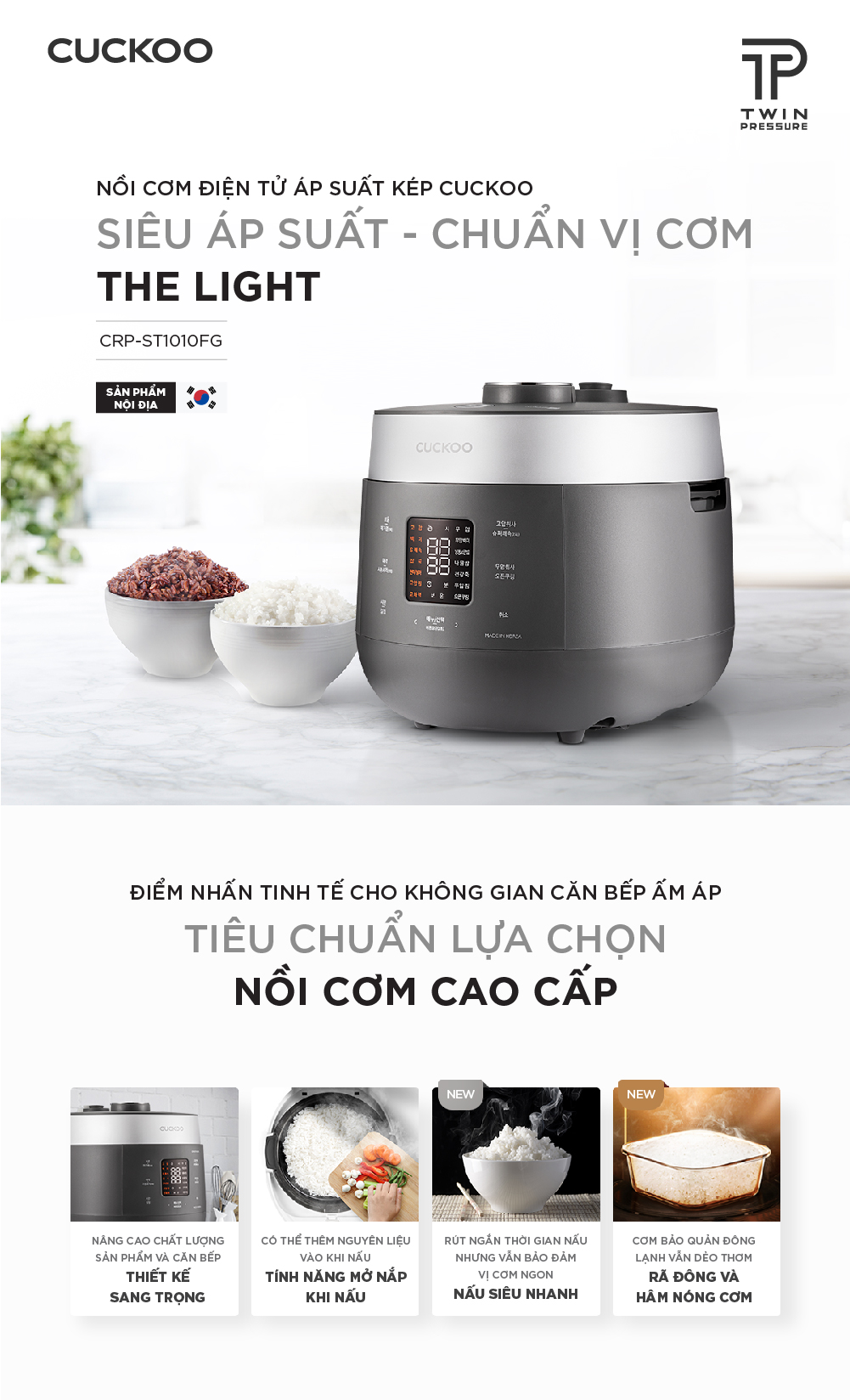 Nồi cơm điện tử áp suất kép Cuckoo CRP-ST1010FG - Hàng Chính Hãng