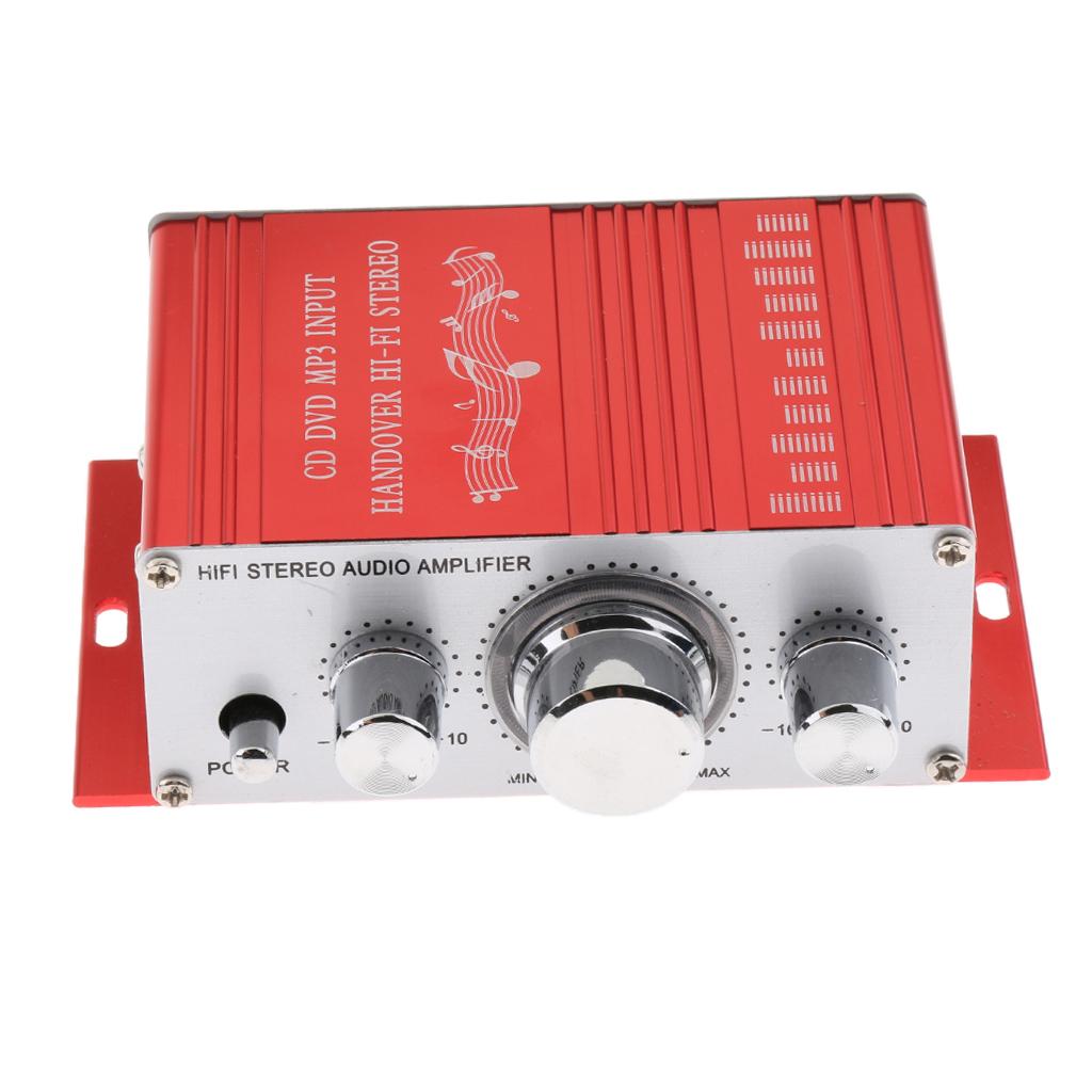 2xMini Hi-Fi Stereo Amplifier Amp Radio MP3 20W 12V for Car Home System-Red