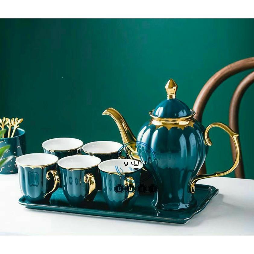 Bộ Bình Cốc Sứ Xanh Cổ Vịt Cao Cấp