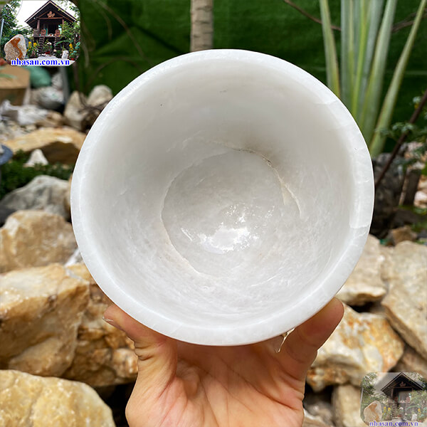 Chén đá thạch anh trắng tự nhiên giúp gia tăng cát khí nặng 800gr-13cm B51