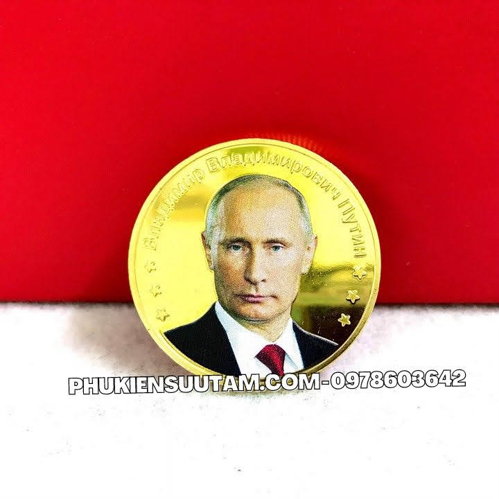 Xu Lưu Niệm Tổng Thống Putin Mạ Vàng In Màu, đường kính: 4cm, màu vàng - SP005866