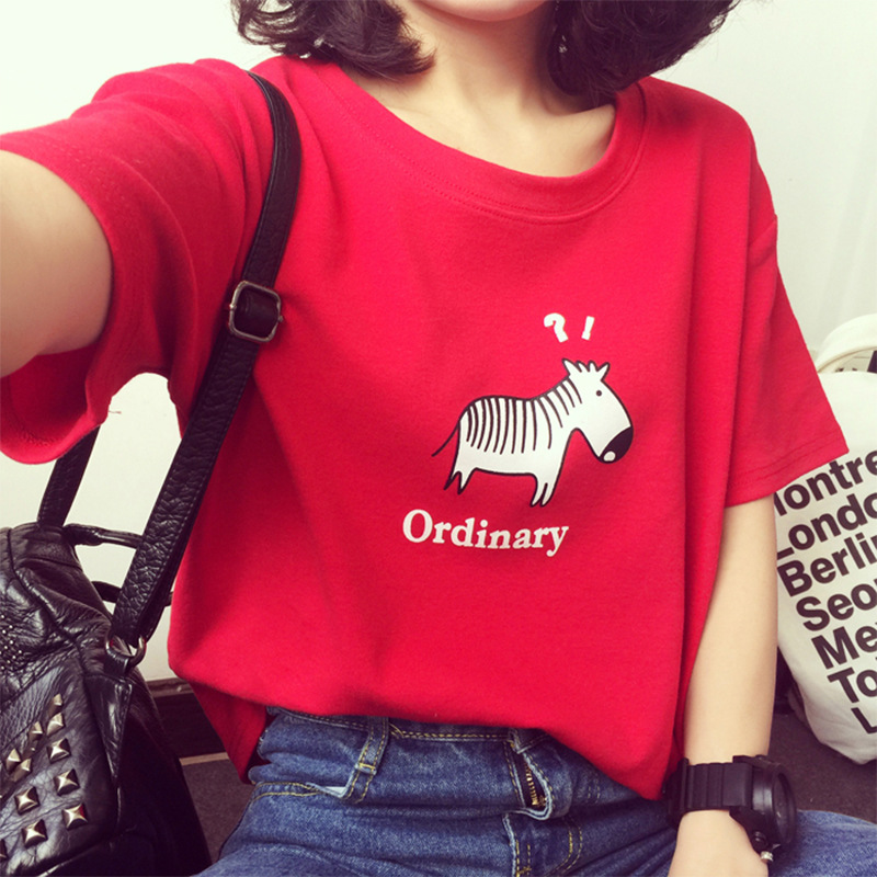 Áo thun nữ Đỏ in hình ngựa vằn cute