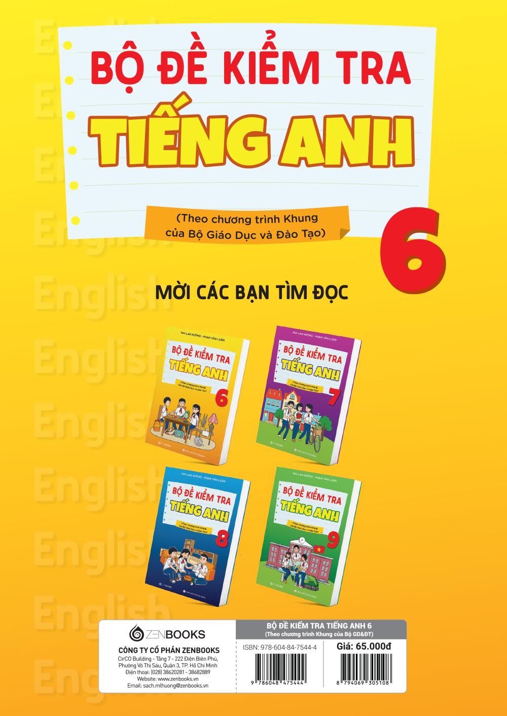 Bộ Đề Kiểm Tra Tiếng Anh 6 (Theo Chương Trình Khung Của Bộ Giáo Dục Và Đào Tạo)