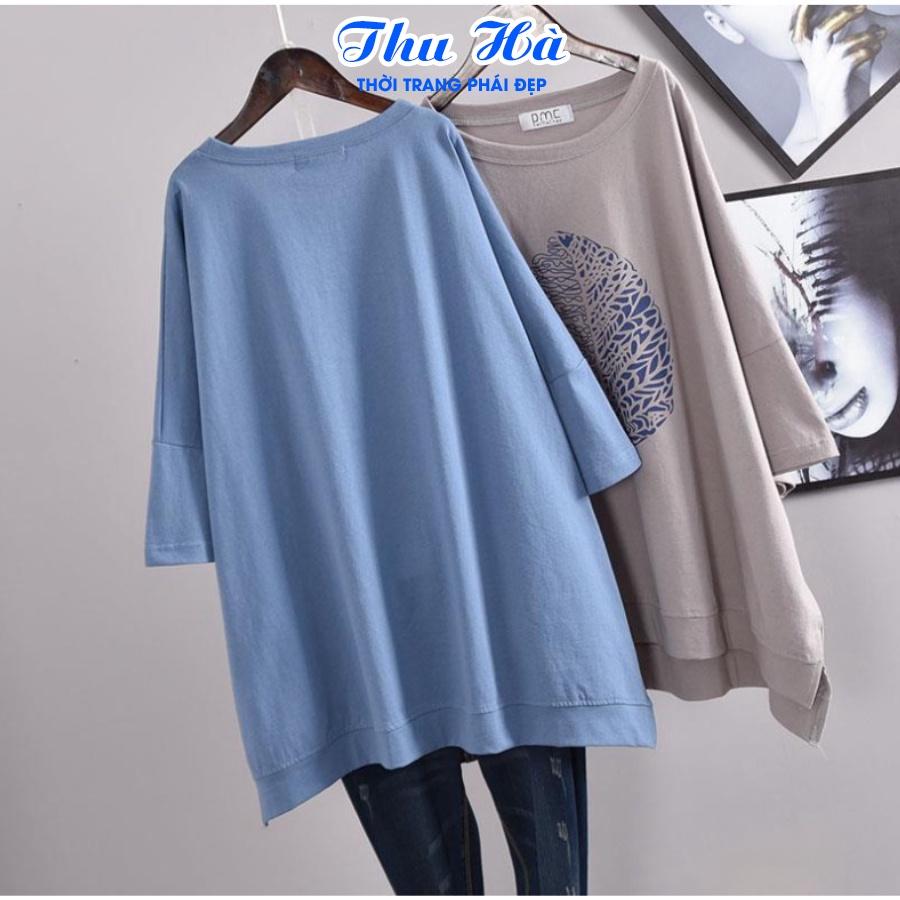 Áo phông unisex freesize Thu Hà áo thun form rộng tay lỡ chất liệu mềm mát co giãn in hình Lá Cây