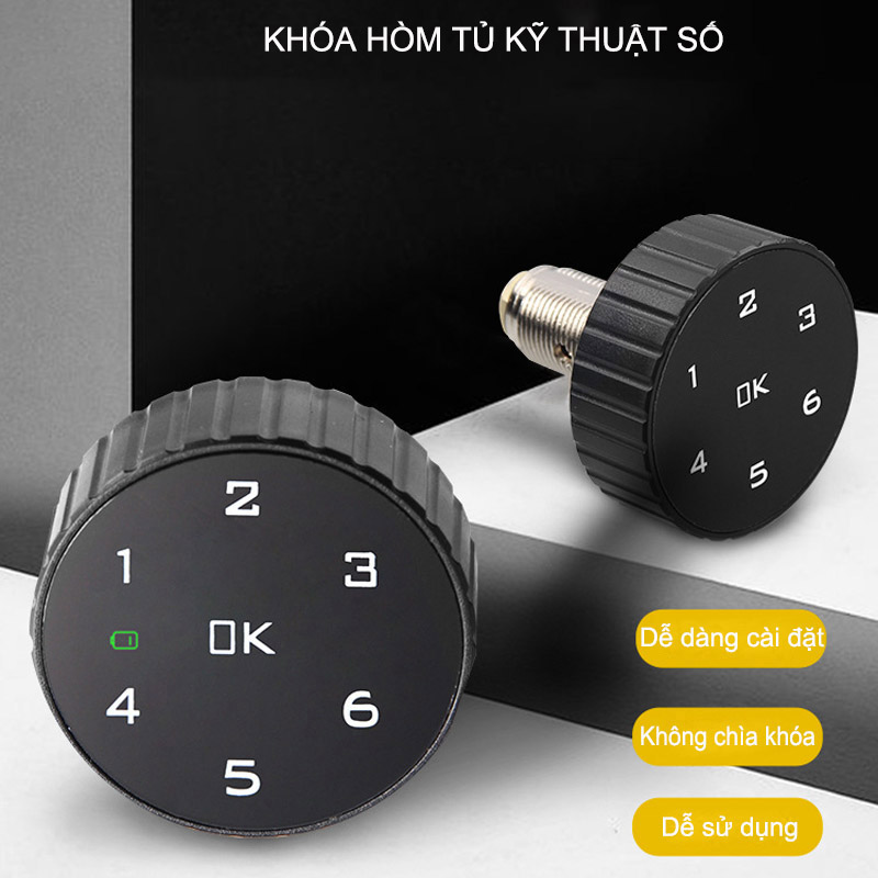 Khóa số điện tử KTS138 dùng cho cánh tủ, ngăn kéo bàn, loại mặt tròn, 6 số có thể thay đổi được mã số