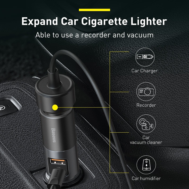 Tẩu sạc nhanh mở rộng 120W Baseus Share Together Fast Charge dùng cho xe hơi (120W, TypeC / USB Port, QC / PD3.0 Car Quick Charger with Cigarette Lighter Expansion Port ) - Hàng chính hãng - USB + Type C