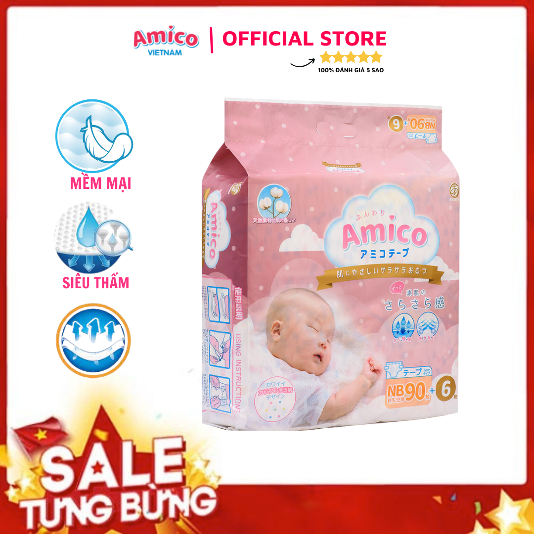 Bỉm - Tã dán Amico size NB 90+ 6 miếng (Cho bé < 5 kg)