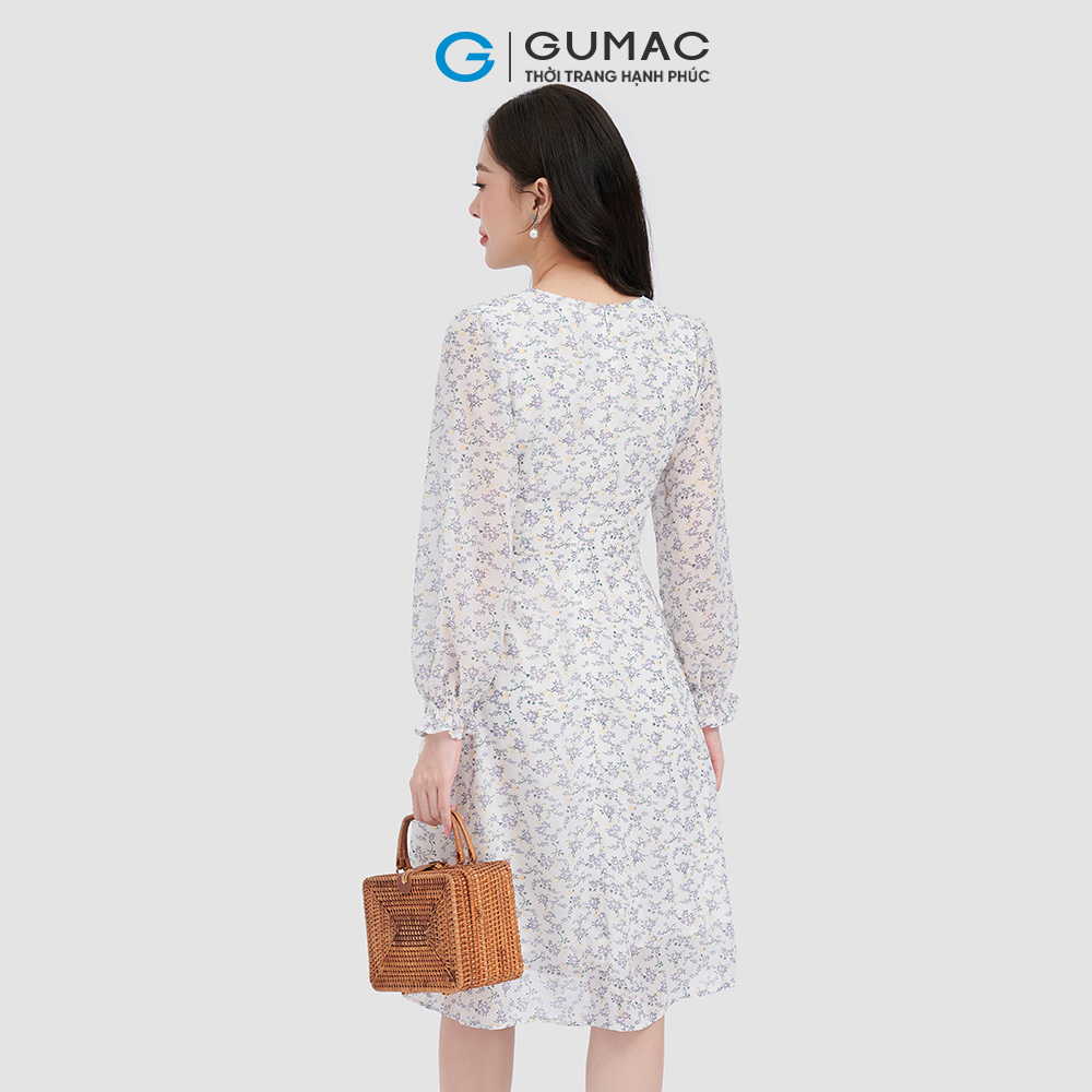 Đầm form A GUMAC DC10073 tay dài phối tà dập ly nữ tính