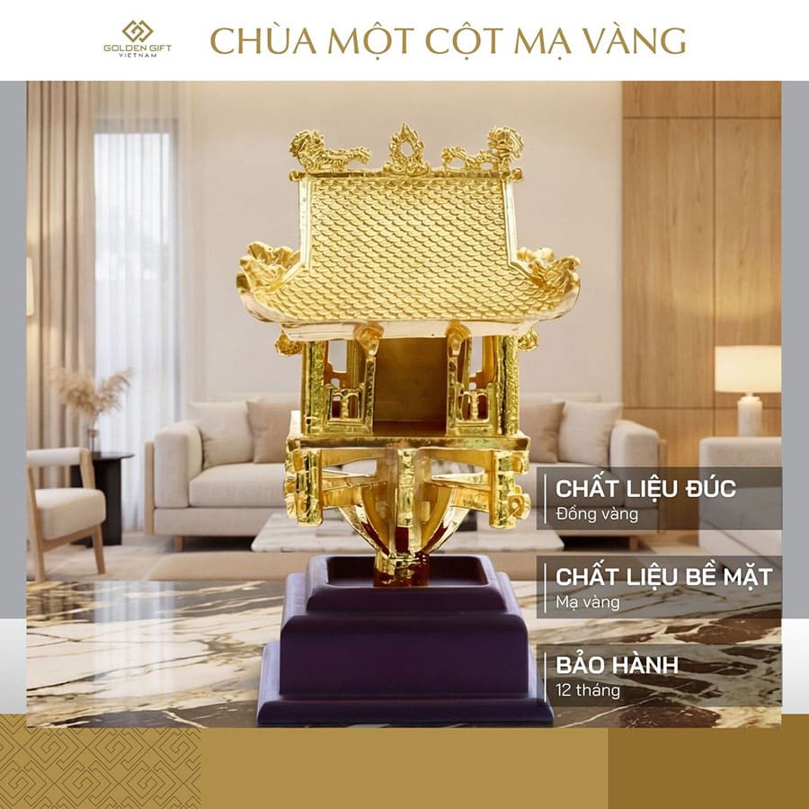 Mô hình Chùa Một Cột mạ vàng 24K - Quà lưu niệm Thủ đô Hà Nội