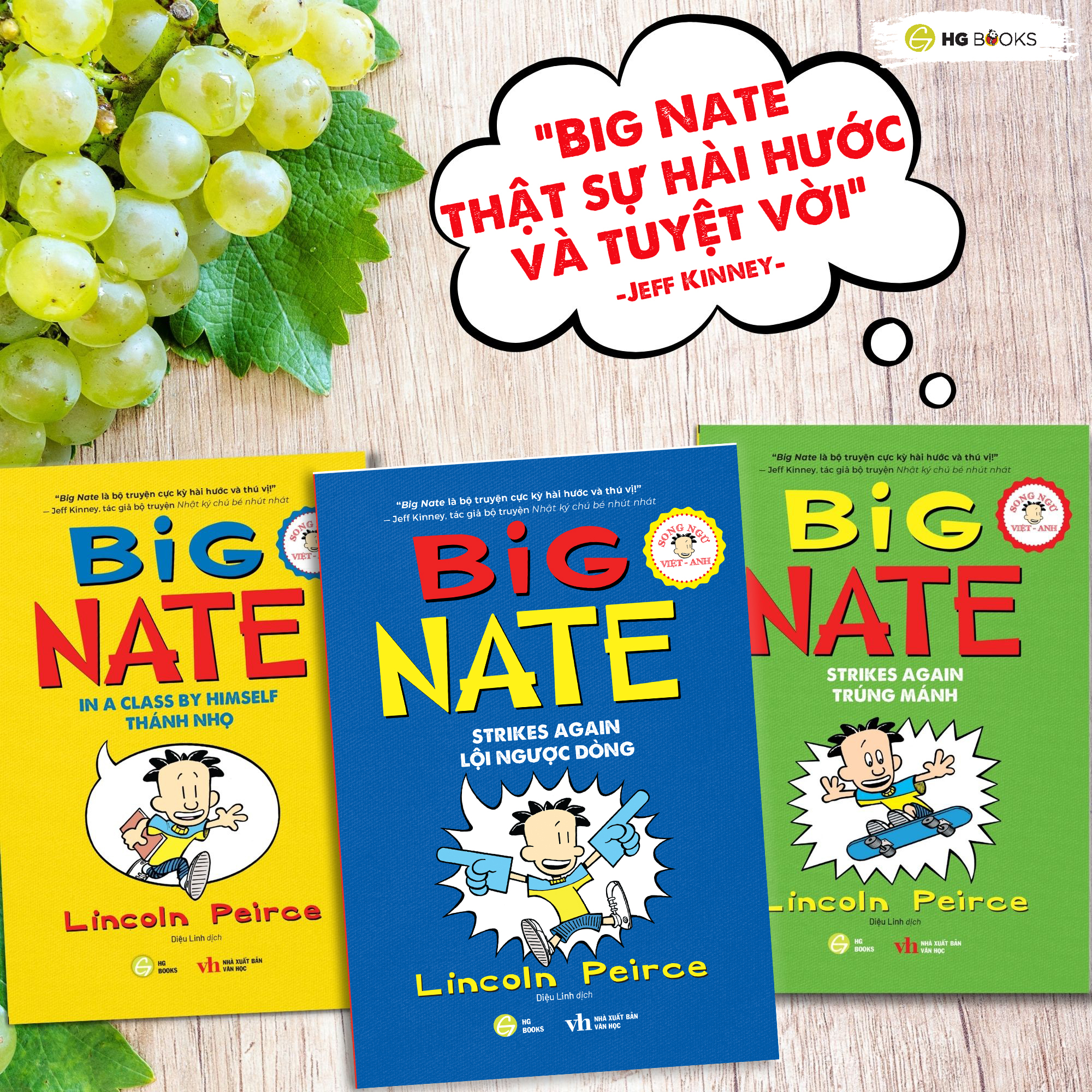 Sách Song Ngữ Việt - Anh: Big Nate – Combo 3 cuốn sách Thiếu Nhi Truyện Tranh Cho Trẻ Kèm File Audio và Note Từ Vựng