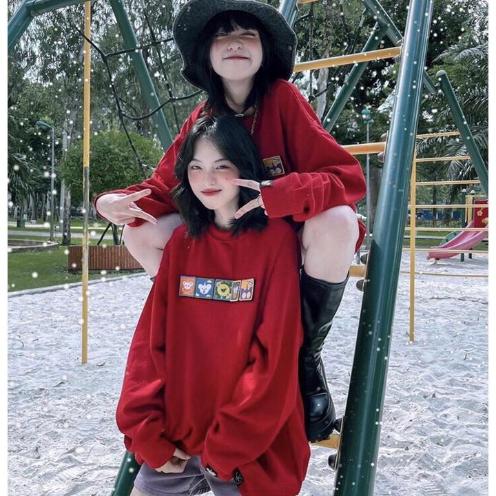 Áo Sweater Đỏ Icon Nữ  Nana's House - FREESHIP  Áo nỉ dài tay form rộng dáng suông, thiết kế cá tính