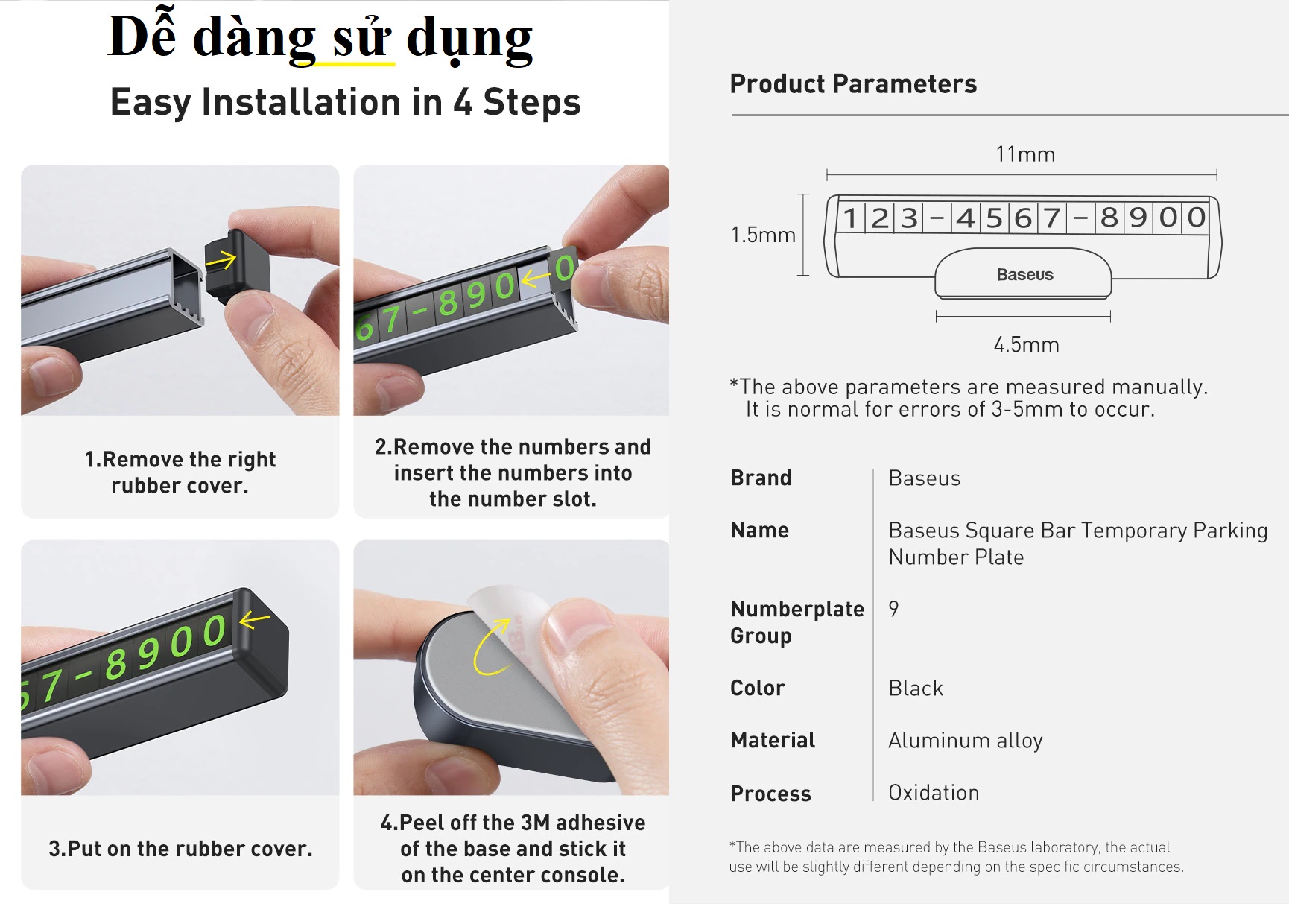 Bảng số 2 mặt dán táp lô trên xe hơi Baseus Baseus Square Bar Temporary CNFT000001 - Hàng chính hãng