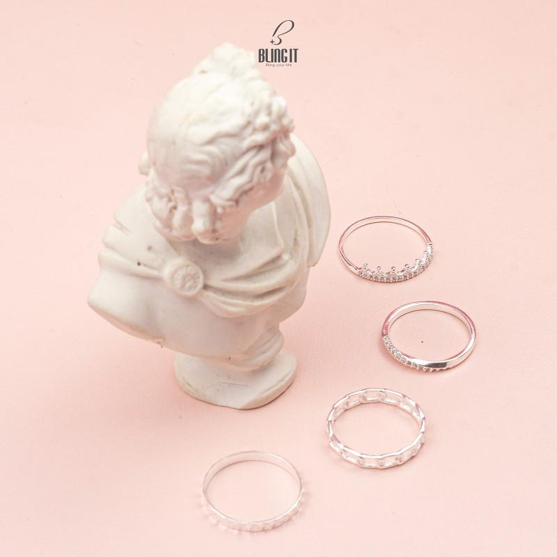 Nhẫn Bling It hàng đá lấp lánh xoắn bạc BIN306