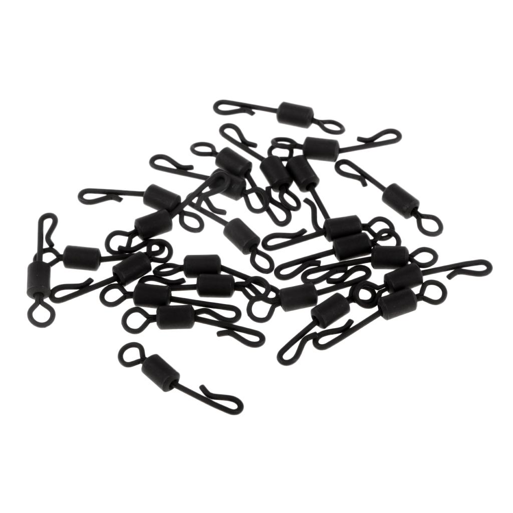 25pcs Long Body Q-Shaped Matte Black Quick Change Swivels for Carp Fishing