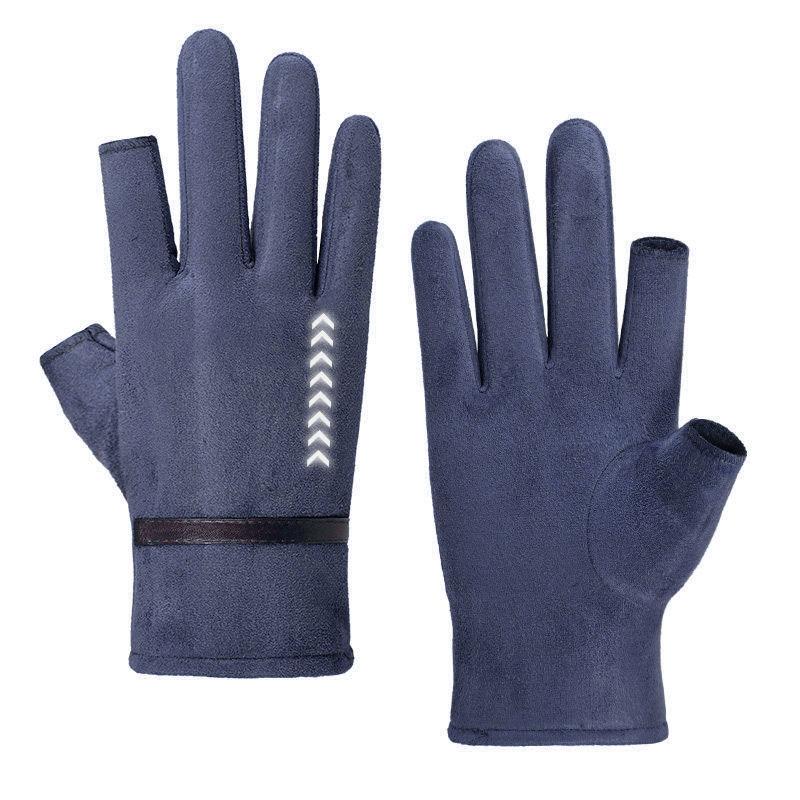 Mùa Đông Plus Nhung Găng Tay Dành Cho Nam Và Nữ Giữ Ấm Gió Và Lạnh Da Lộn Fingerless Ngoài Trời Cá Câu Thể Thao Và xe Đạp Găng Tay