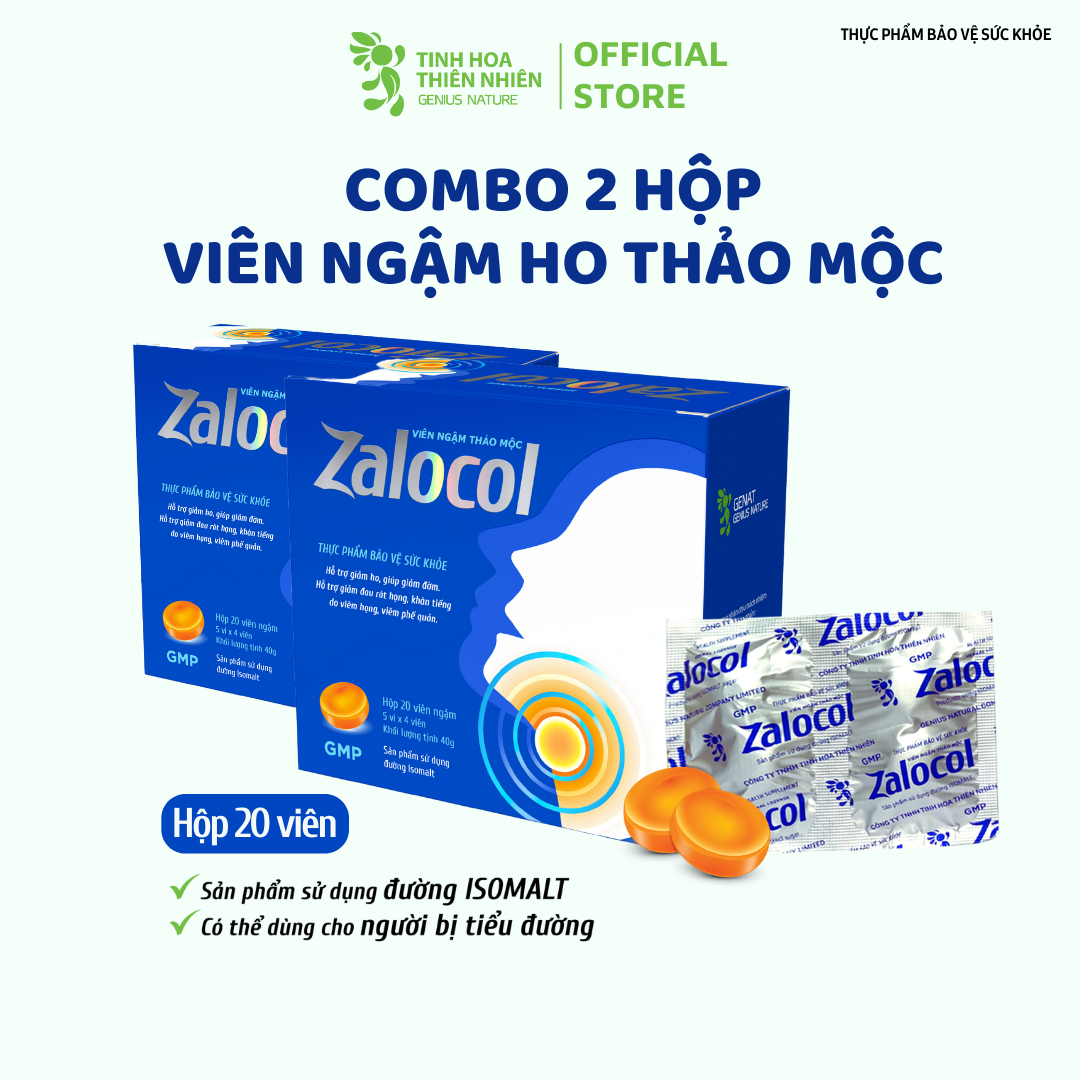 Combo 2 hộp 20 viên - Viên ngậm ho thảo mộc Zalocol Hỗ trợ giảm đờm, đau rát họng, khản tiếng - Genat - Giao 2H HCM