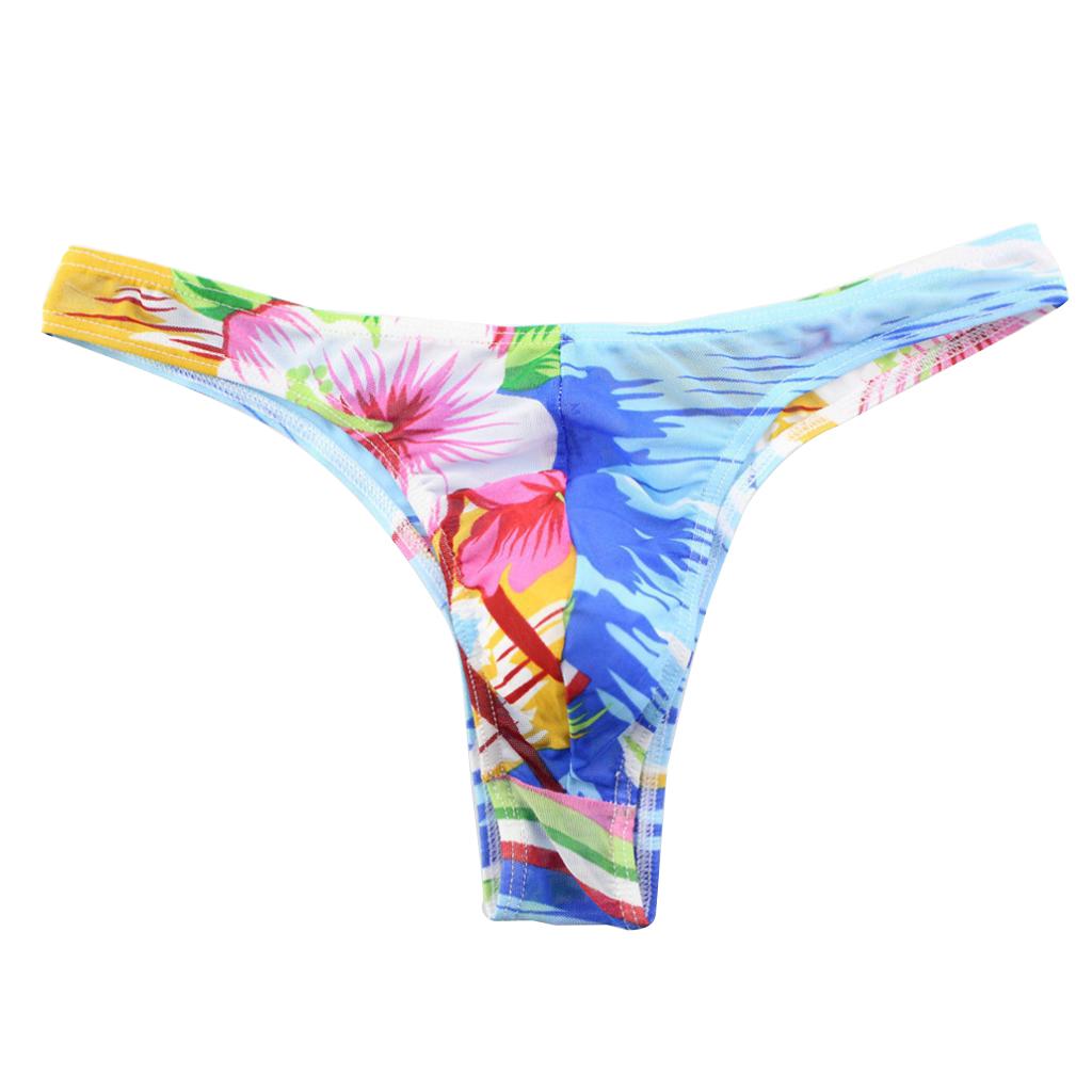 Men Low Rise Floral Comfy G-string Briefs Jockstrap Thongs Underwear