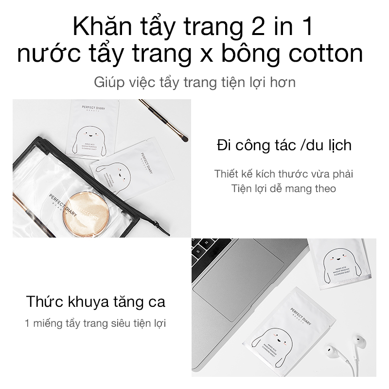 Khăn Ướt Tẩy Trang Perfect Diary Chứa Amino Acid Làm Sạch Lớp Trang Điểm 1PCS (1 Miếng)