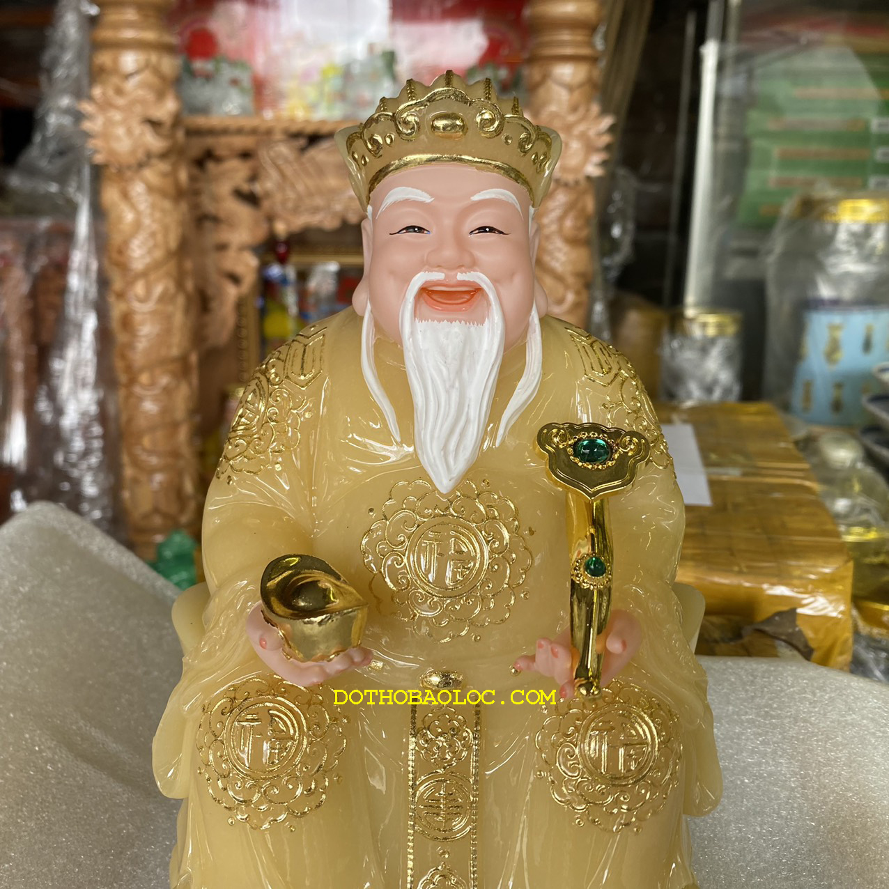 Tượng Thần tài Thổ Địa bằng đá nhập khẩu cao cấp cao 22cm – Màu vàng kim