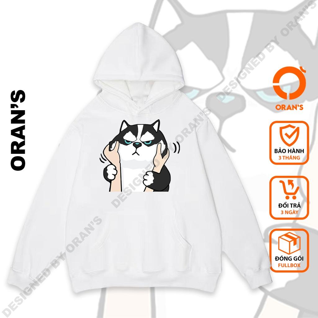 Áo Hoodie đôi in hình chó husky và mèo véo má chất nỉ cotton lót bông cao cấp form rộng unisex - ORAN'S HOODIE COUPLE 05