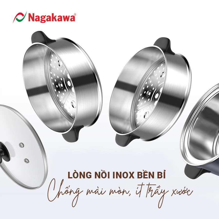 Nồi hấp điện inox đa năng Nagakawa NAG3310 (1300W - 11.8 Lít) - Hàng chính hãng