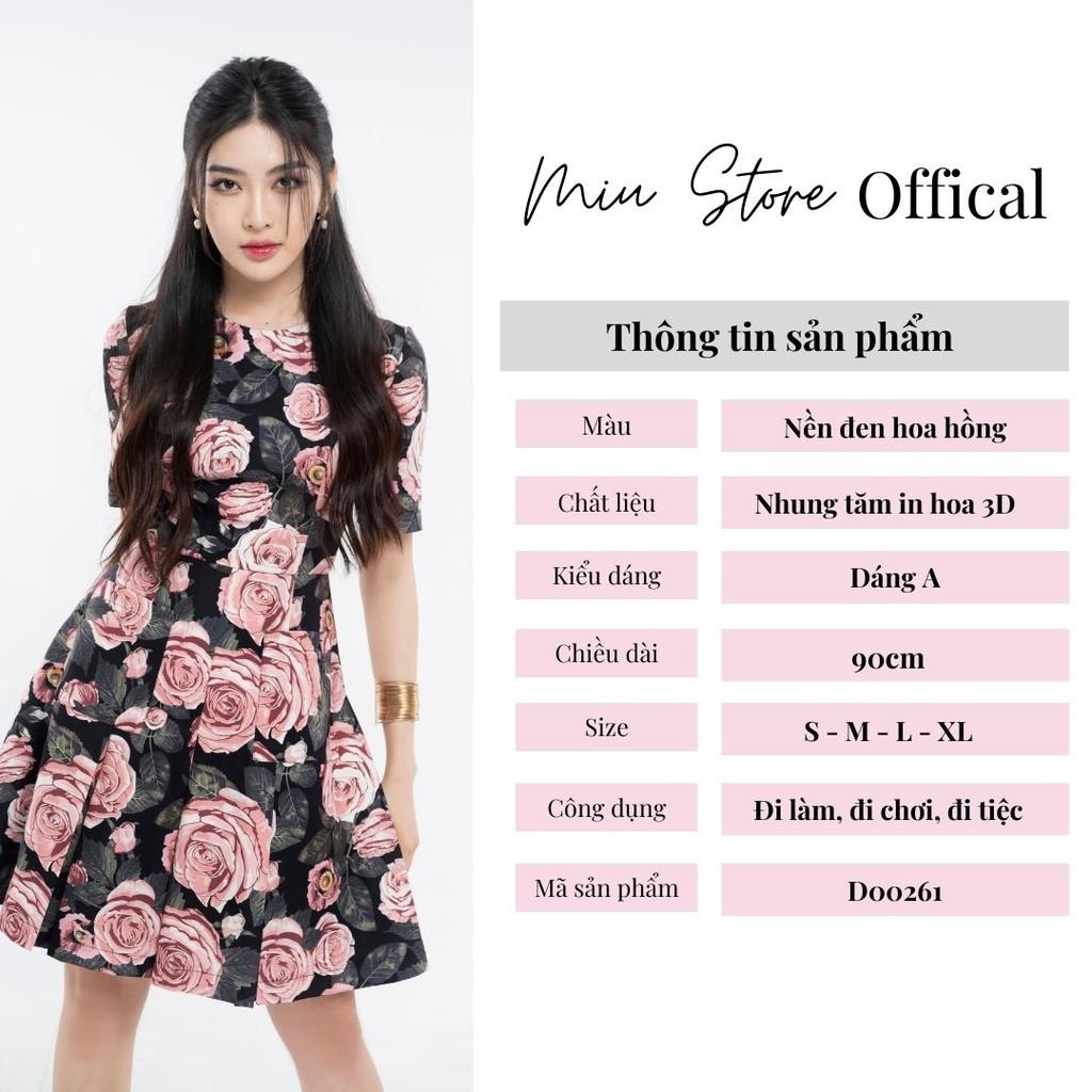 Đầm nữ thiết kế nhung tăm hoa dáng A cổ tròn cao cấp MIUSTORE D00261