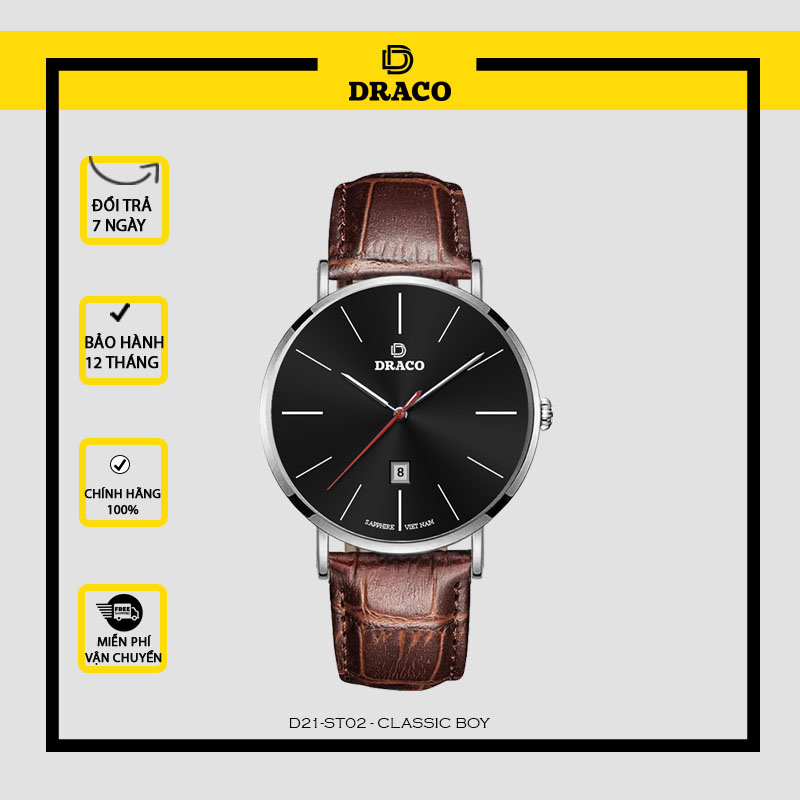 Đồng Hồ Nam DRACO D21-ST02 “Classic Boy” Đen Da Nâu