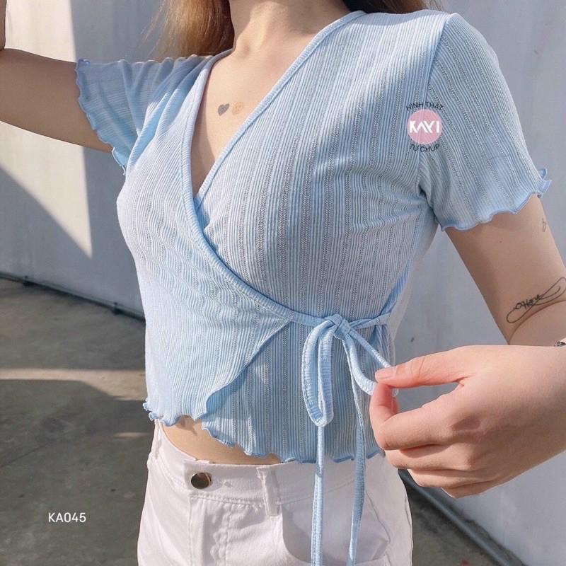 Áo đắp chéo lên hình thật siêu đẹp nhé khách ️Chất thun gân mịn -N